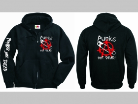 Punks not Dead hrubá mikina na zips s kapucou stiahnuteľnou šnúrkami 